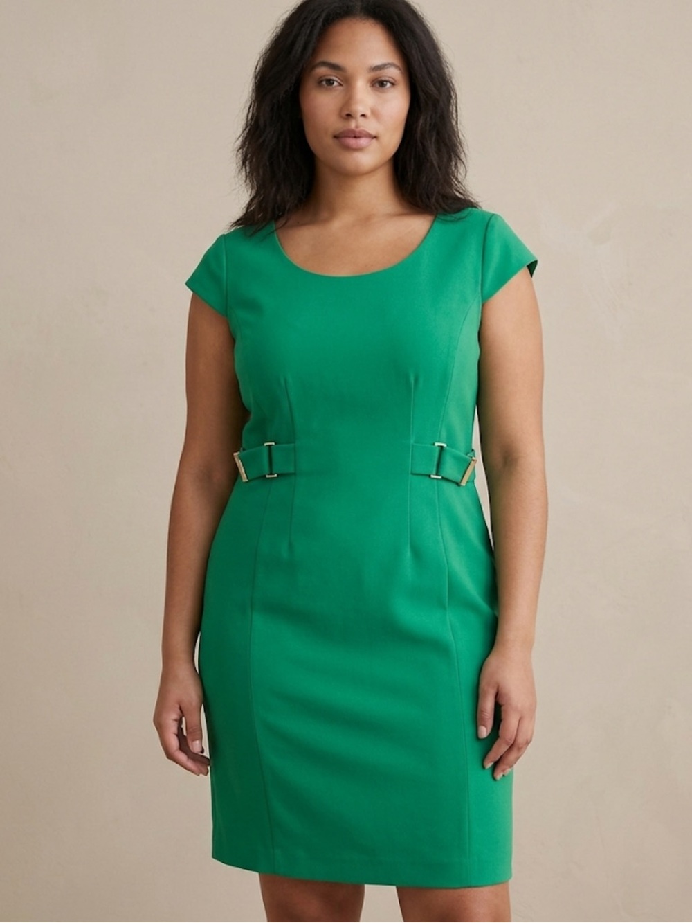 Calvin Klein Green Belt‑Detail Dress – Size 10 | Quiet‑Luxury Workwear